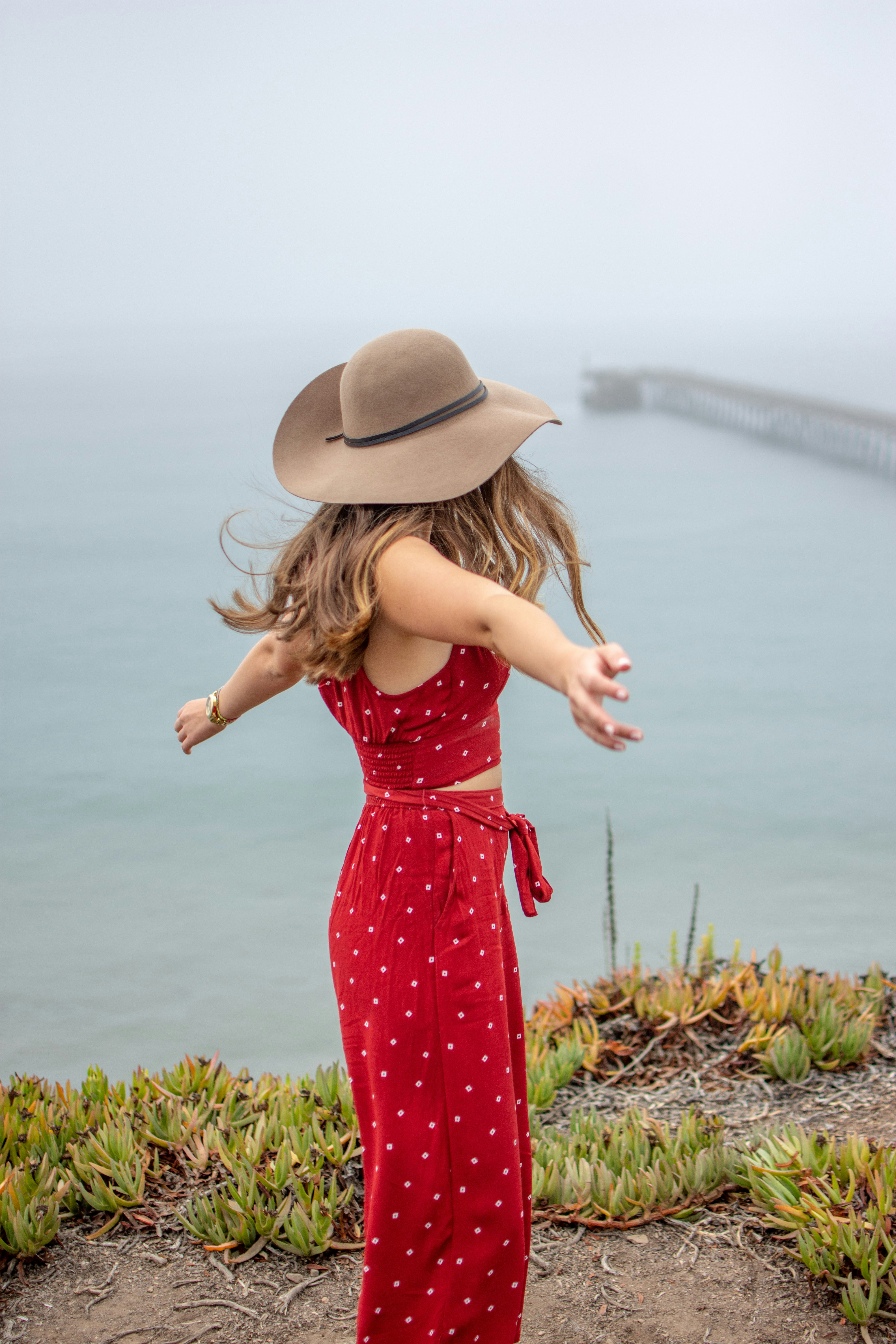 woman in red dress